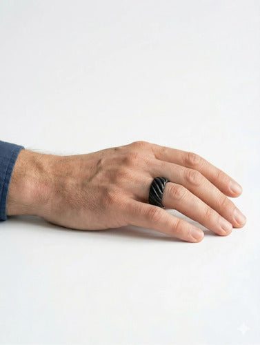 Anillo Sarosa Negro Set Plateado Cuadrado Negro/plata