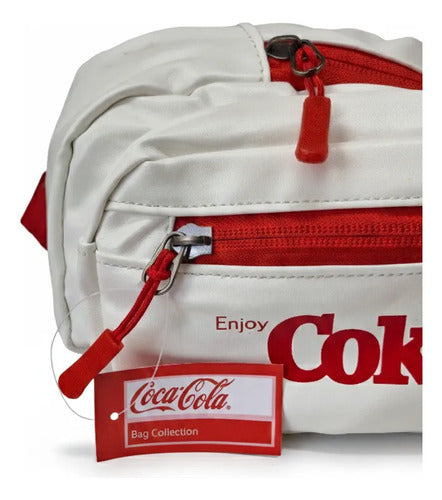 Cangurera Riñonera Coca-cola Oficial 2 Bolsas Ajustable Blanco