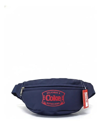 Cangurera Riñonera Coca-cola Oficial 3 Bolsas Ajustable Azul Marino
