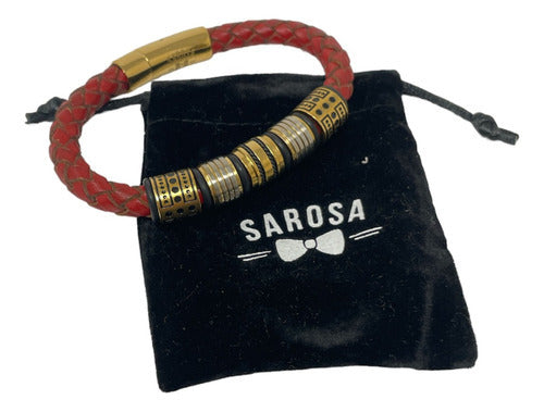 Pulsera Brazalete Deluxe Skulls Para Hombre De Moda Sarosa Color Rojo