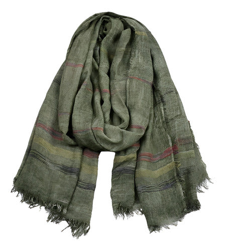 Bufanda 100% Algodón Hombre Unisex Rayas Sarosa Color Verde Olivo Talla Unitalla