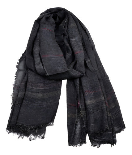 Bufanda 100% Algodón Hombre Unisex Rayas Sarosa Color Negro Talla Unitalla