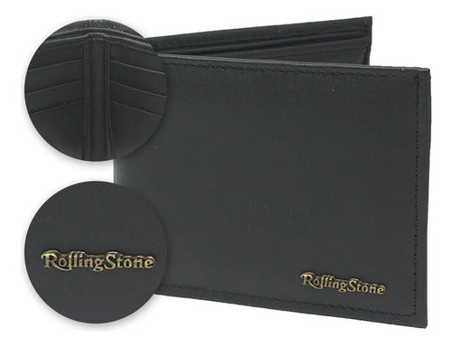 Billetera Sarosa Rolling Stone Piel Bovina Negra Hombre Elegante Negro