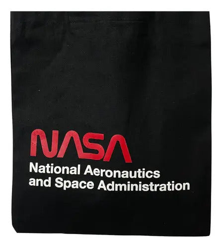 Tote Bag Nasa Bolso Compras 38 X 33 Cm, 100% Algodón, Sarosa Color Negro Color De La Correa De Hombro Beige