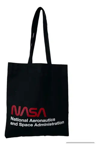 Tote Bag Nasa Bolso Compras 38 X 33 Cm, 100% Algodón, Sarosa Color Negro Color De La Correa De Hombro Beige