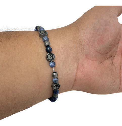Pulsera Sarosa Azul Hombre Acero Inoxidable Gris Cierre Presión