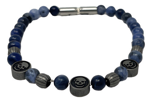 Pulsera Sarosa Hombre Acero Inoxidable Azul Gris Cierre A Presión