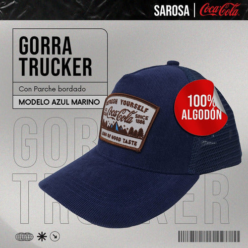 Gorra Trucker De Pana 100% Algodón Unisex Bordado Azul Oscuro Unitalla