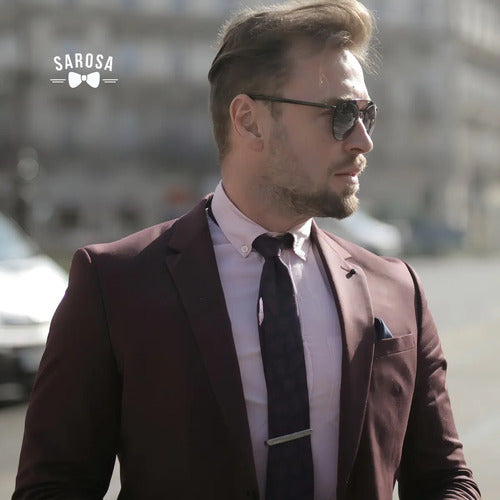 Corbata Sarosa AZUL OSCURO JASPEADO 6cm Slim Marino Poliéster